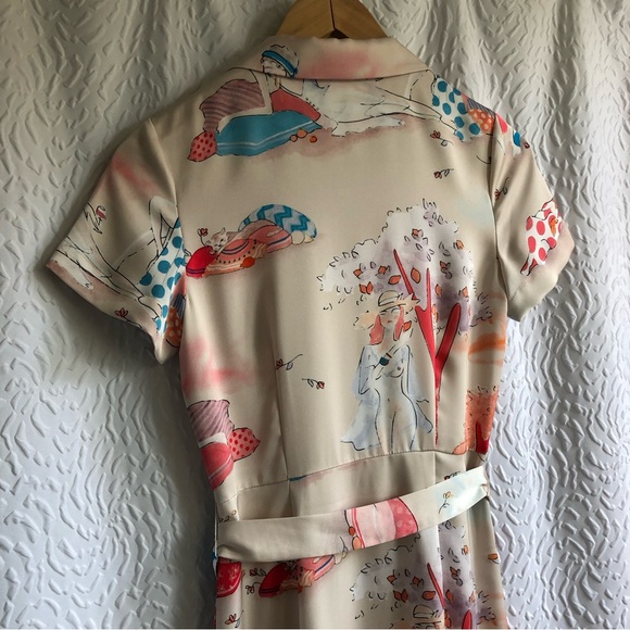 Aritzia Wilfred Champagne/Cornflower Shirt Dress Button-front Satin Midi Dress - Picture 7 of 16